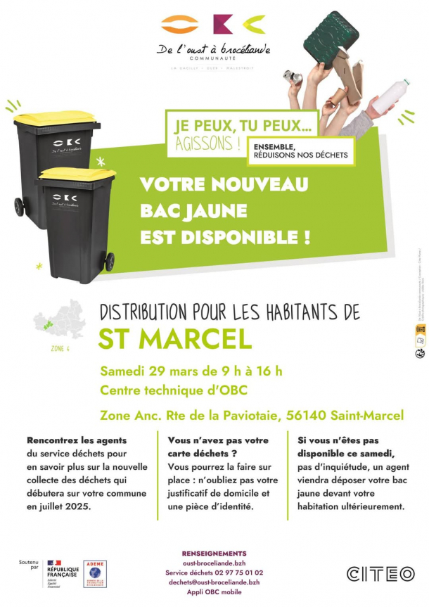 Distribution des bacs jaunes pour la nouvelle collecte des déchets